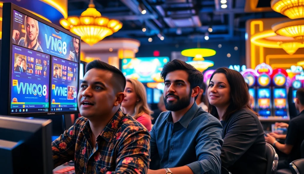 Players engaging in an exciting online gaming session at VNQ8, showcasing intense excitement and focus.