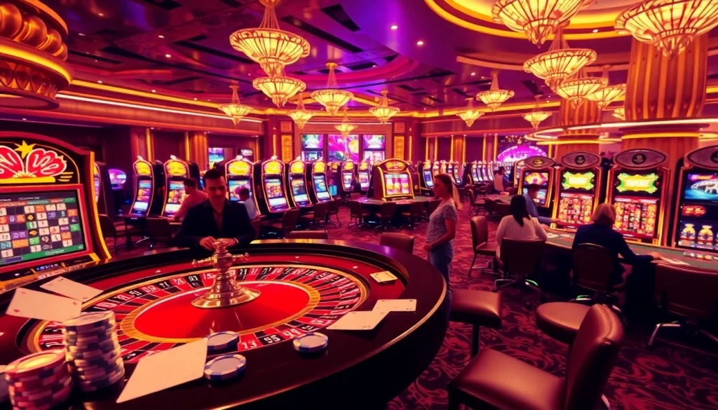 Exciting gambling scene at https://typhu88.ws/ featuring bustling casino activities and vibrant characters.