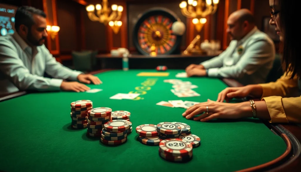 High-stakes poker scene showcasing e28 branded poker chips amidst intense gameplay.