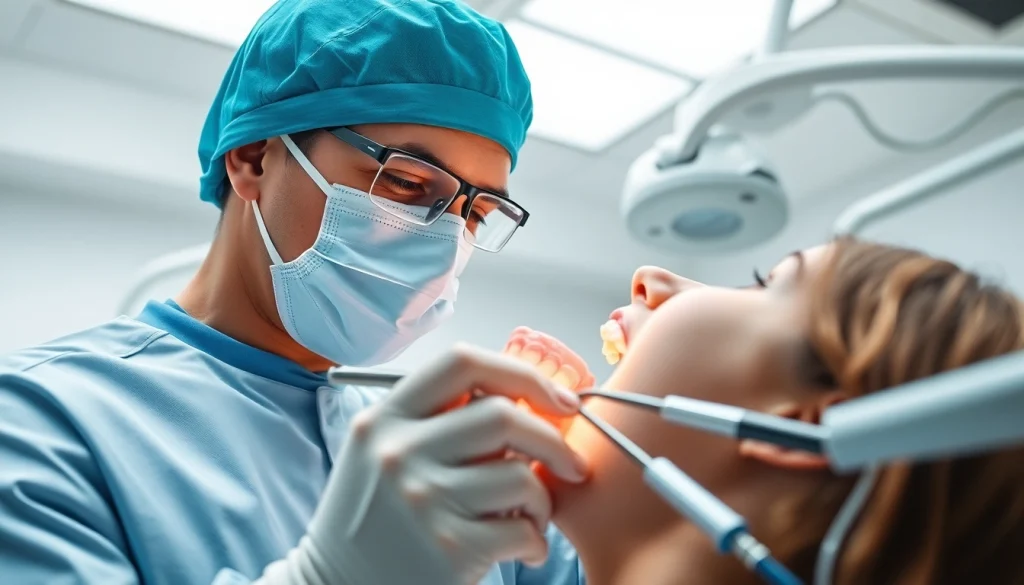 Perform a dental implant procedure at https://www.clinicaimplamed.com.br/implante-dentario-taubate in a modern clinic.